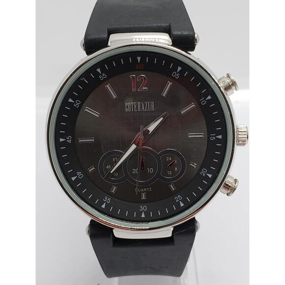 Cote D'azur men's dress watch. Large black multi function face. Working watch